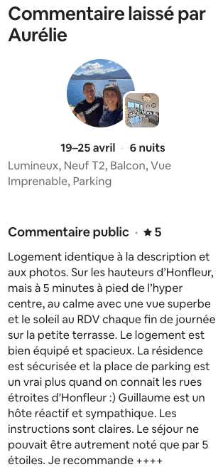 Avis Airbnb 5 étoiles de Aurélien