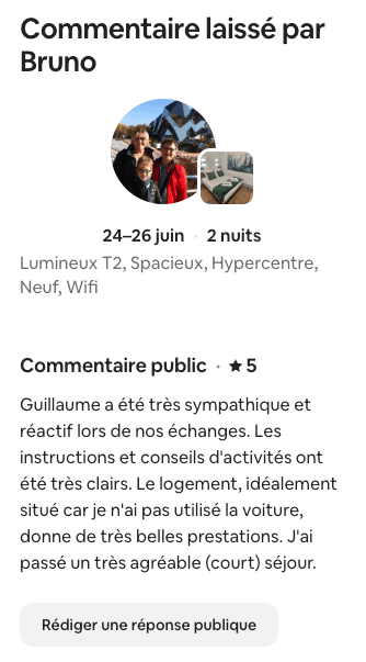 Avis Airbnb 5 étoiles de Bruno
