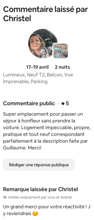 Avis Airbnb 5 étoiles de Christel