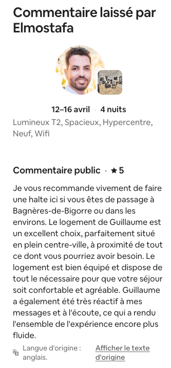 Avis Airbnb 5 étoiles de El Mostafa