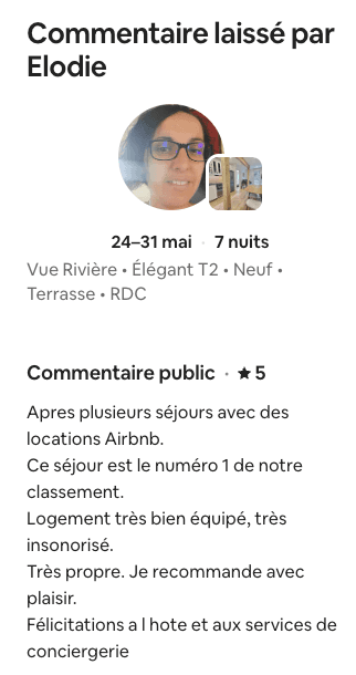 Avis Airbnb 5 étoiles de Élodie