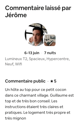 Avis Airbnb 5 étoiles de Jérôme