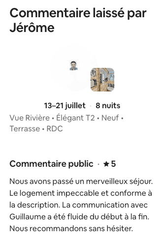 Avis Airbnb 5 étoiles de Jérôme