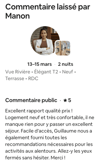 Avis Airbnb 5 étoiles de Manon