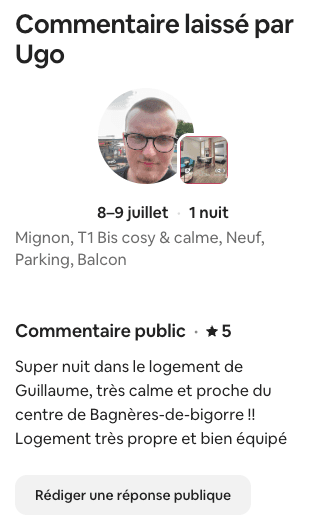 Avis Airbnb 5 étoiles de Ugo