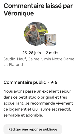 Avis Airbnb 5 étoiles de Véronique